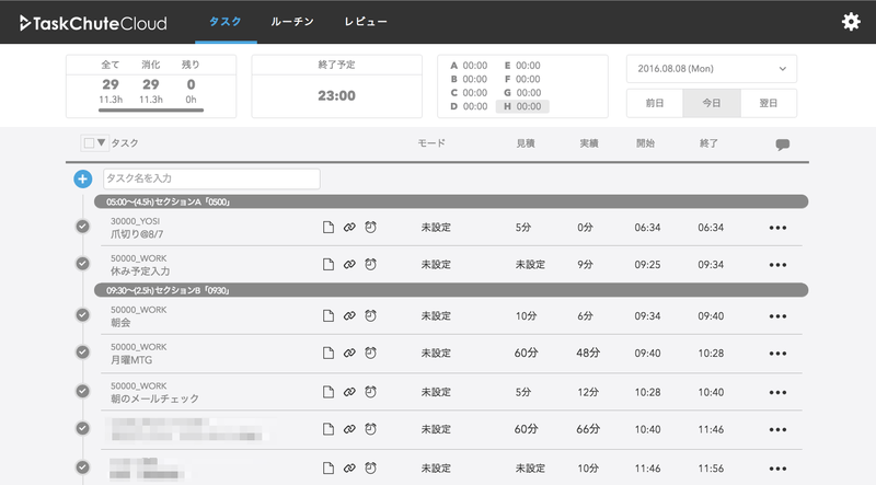 日々のタスクはTaskChute Cloudで管理・実行